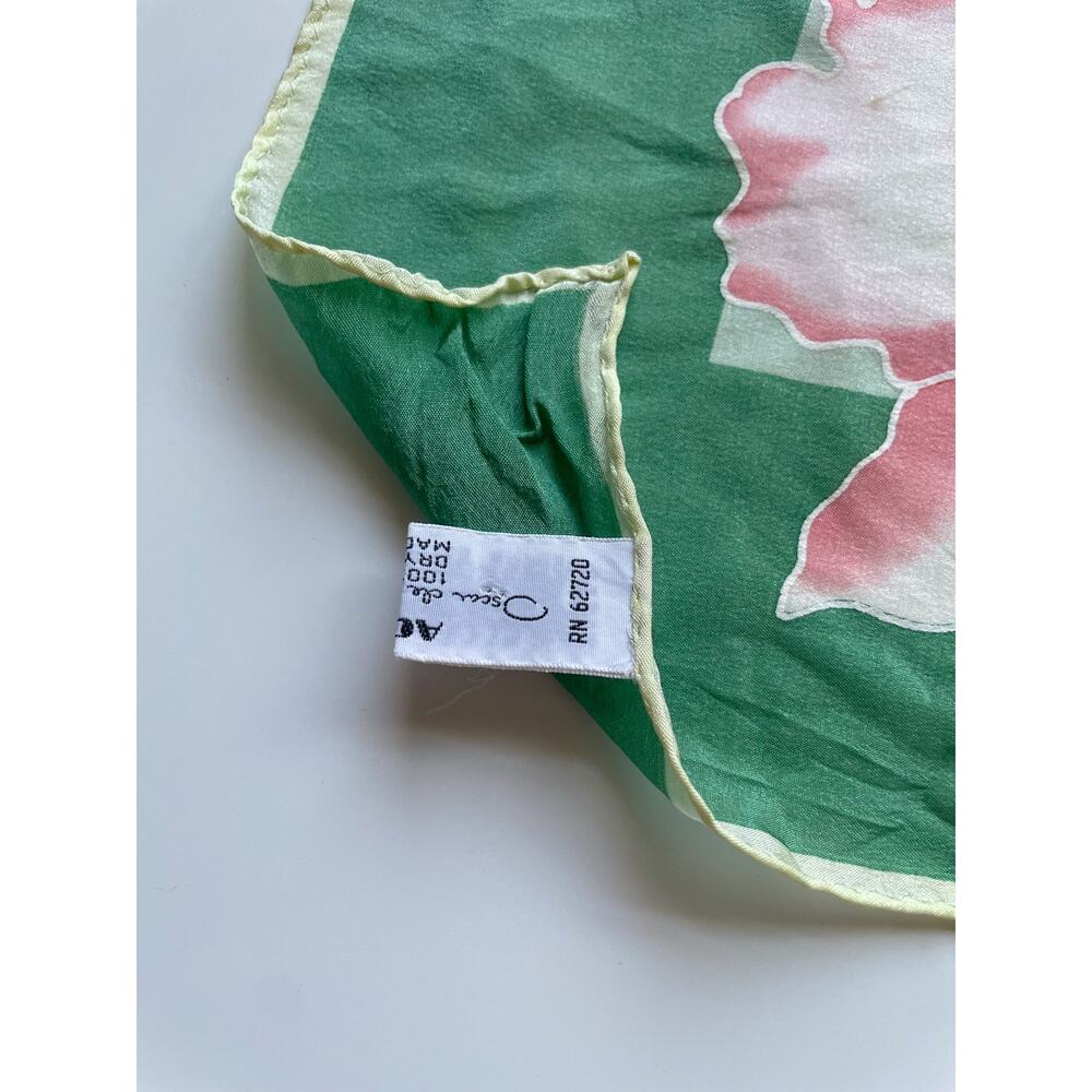 Vintage Oscar de la Renta Green and Pink Floral Silk Scarf 33" Square - Picture 4 of 6